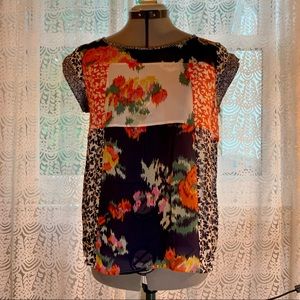 Women’s Joie Short Sleeve Floral Silk Blouse Size XS